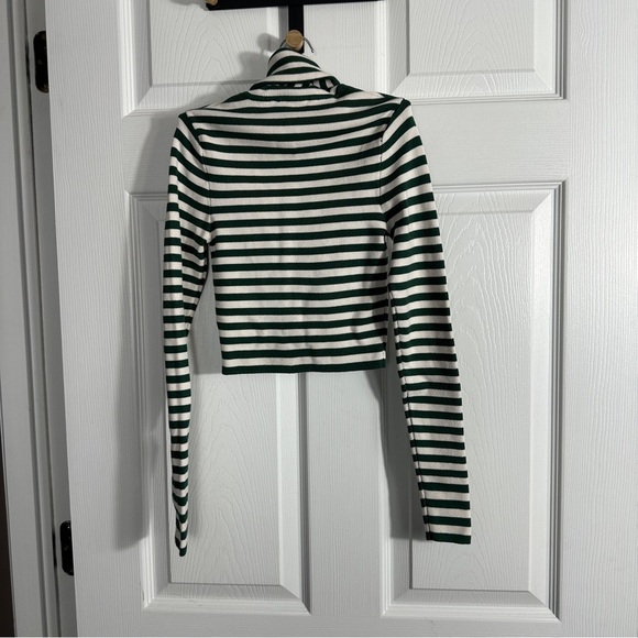 Zara XS green/white striped cropped turtleneck, stretchy, long sleeve - Picture 5 of 14
